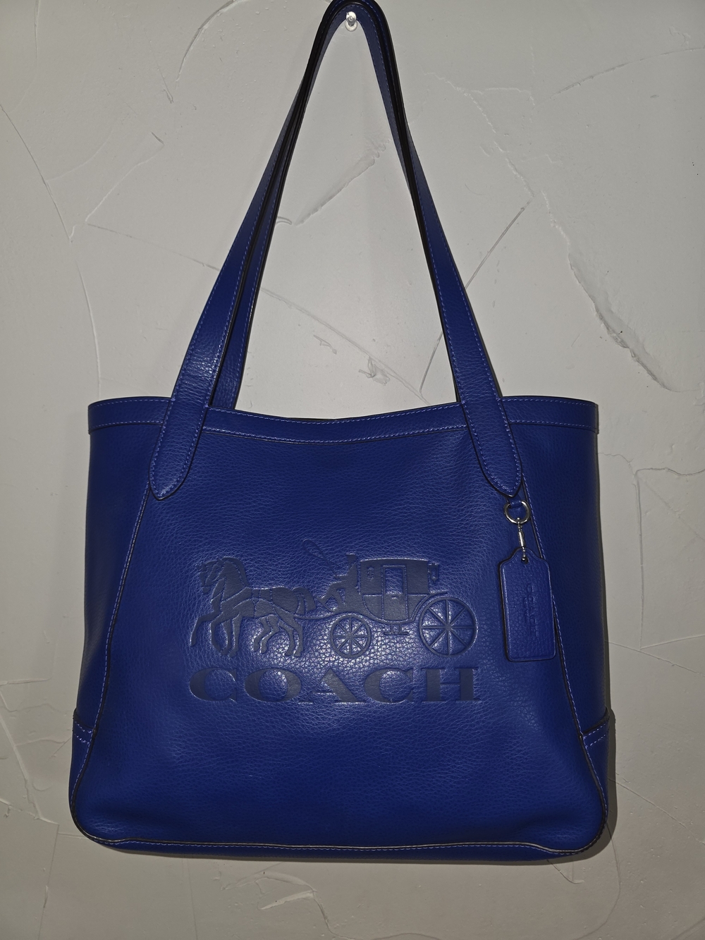 Coach Blue Leather Tote Bag with Embossed Logo
